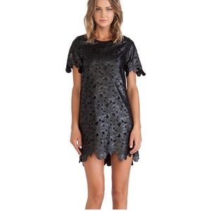 Floral Cutout Faux Leather Dress in Black, S, (little black dress)